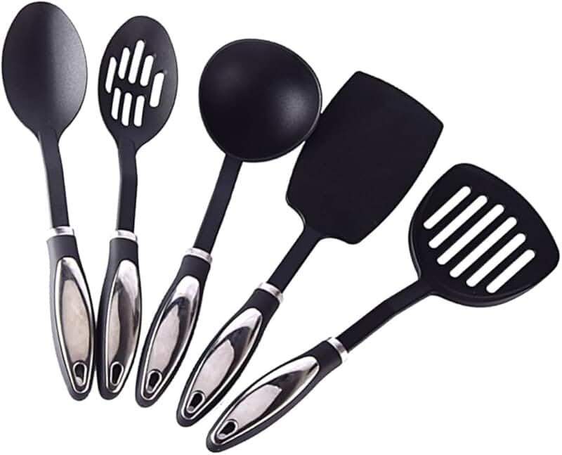 Set of five heat-resistant nylon cooking utensils