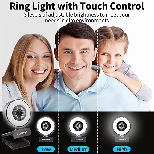 1080P 60FPS Streaming Webcam with Ring Light, Fast AutoFocus, 2021 USB 1080P Web Camera, Dual Stereo Microphone, for Zoom Meeting Skype Teams