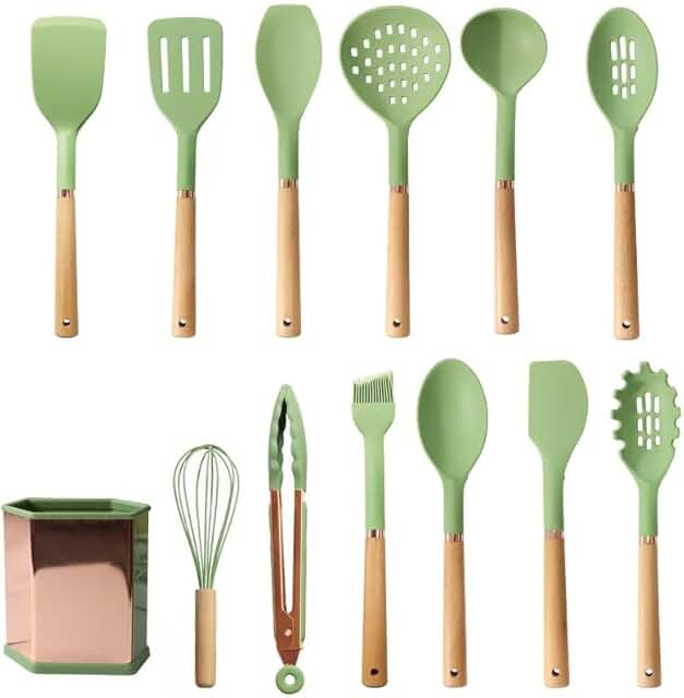 13-Piece Silicone Kitchen Utensil Set with Storage Bucket