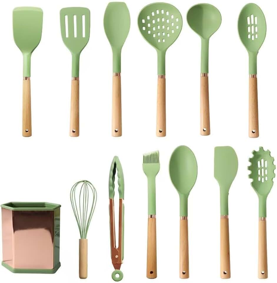 13-Piece Silicone Kitchen Utensil Set with Storage Bucket