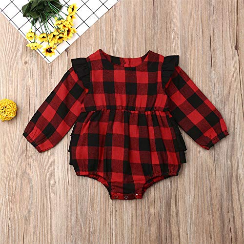 Baby Girl   Outfit Buffalo Plaid Onesie Ruffle Long Sleeve Romper Bodysuit Jumpsuit Cute Clothes (red Plaid Romper,0-3 Months)