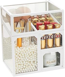 White vintage glass makeup organizer with pearls