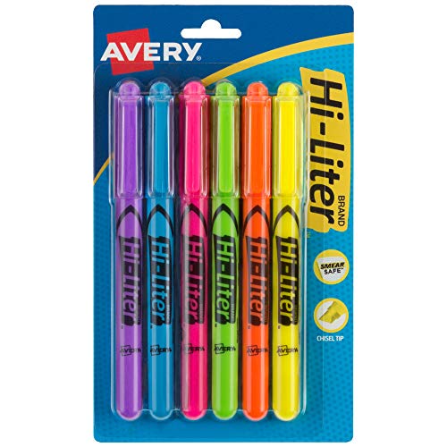 Pen-Style Highlighters with Smear Safe Ink, 6 Colors