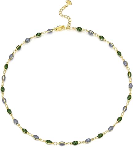 Adjustable 18K Gold Plated Blue Green Enamel Bead Necklace