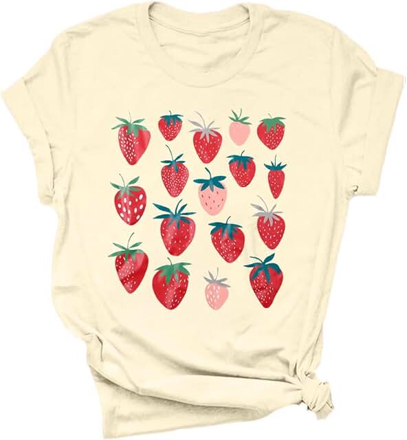 Cute Pink Strawberry Graphic Shirt for Women