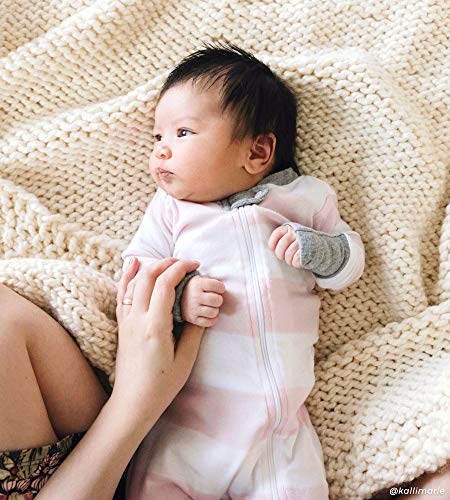 girls Pajamas, Zip Front Non-slip Footed Pjs, 100%  Cotton and Toddler Sleepers, Pink Rugby Stripe, 12 Months US