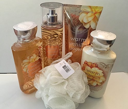  Woks Warm Vanilla Sugar 5 Piece Gift Set~Full Size Cream, Lotion, Shower Gel, Fragrance Mist  Shower Sponge(packaging may vary).