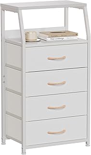Tall 4-Drawer Dresser with Steel Frame and Wood Top