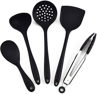 Black silicone cookware set with heat-resistant utensils