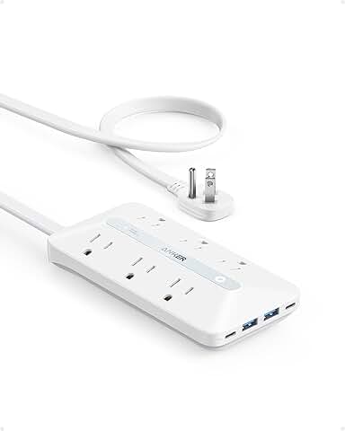 10-in-1 Ultra Thin Power Strip with USB-C and Extension Cord