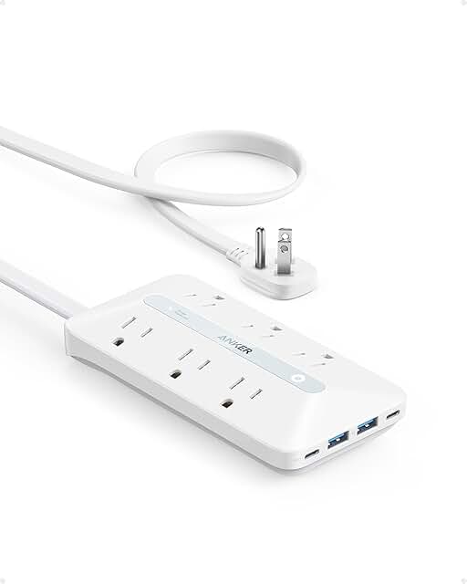 10-in-1 Ultra Thin Power Strip with USB-C and Extension Cord