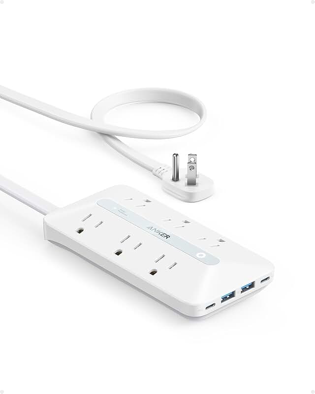 10-in-1 Ultra Thin Power Strip with USB-C and Extension Cord