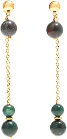 Handmade Natural Stone Drop Earrings with Gold Chain