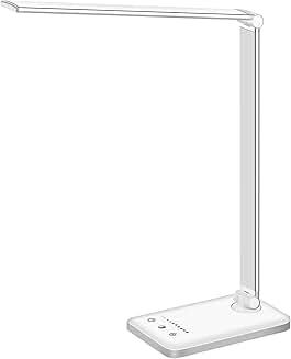 White Dimmable LED Desk Lamp with USB and Timer