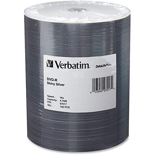 '- DVD-R, 4.7GB, 16X, 100/PK, Shiny Silver, Sold as 1 Package, VER 97017