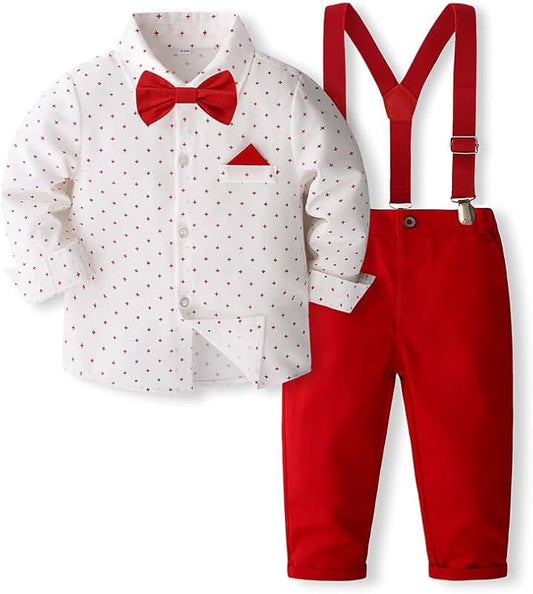 Toddler Boys' 3-Piece Cotton Outfit with Shirt and Suspenders