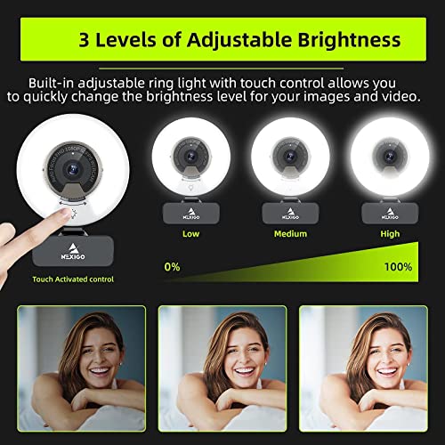 60FPS 1080P Webcam Kits, 2021 N960E FHD Web Camera with Ring Light, Software Included, Air T2 Ultra-Thin Wireless Earbuds, for Zoom/Skype/Teams, MAC PC