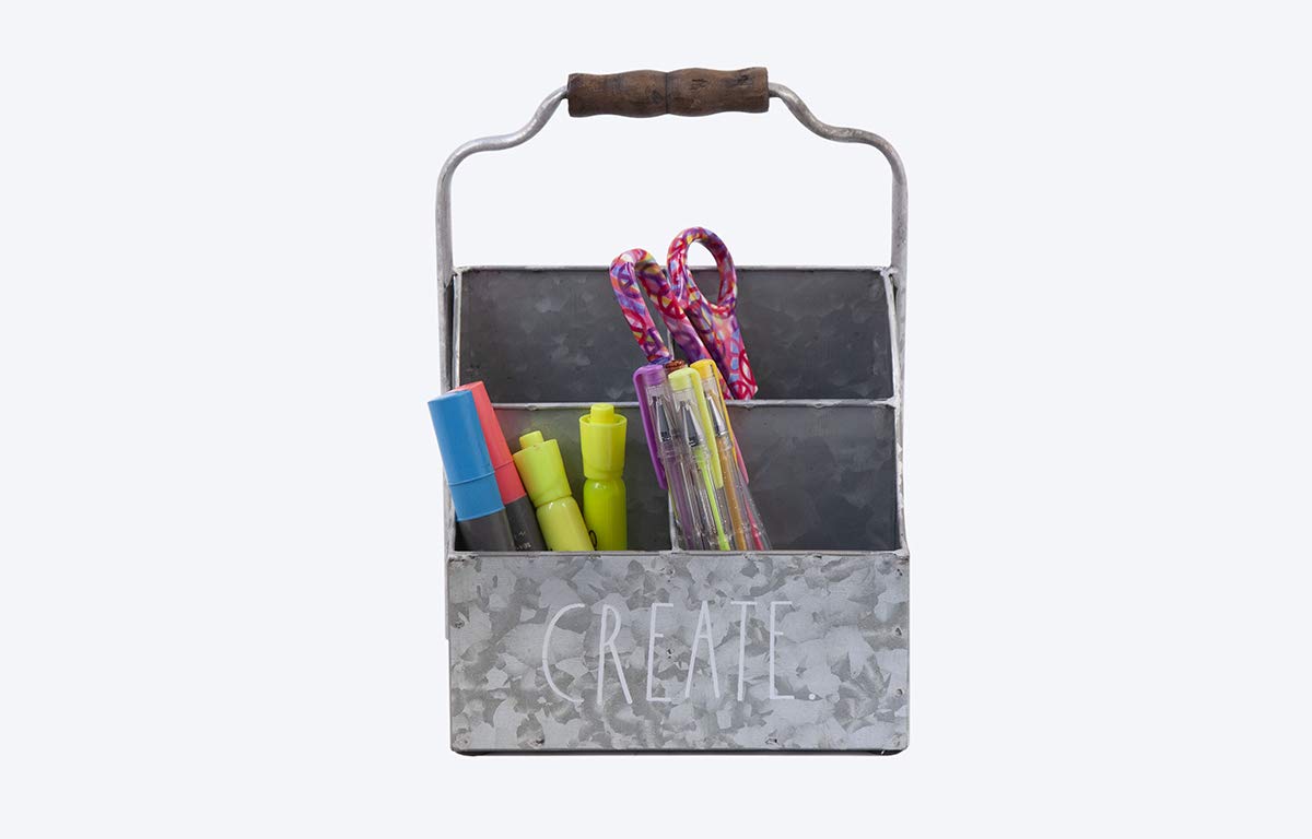 Galvanized Steel Desktop Organizer with Four Compartments