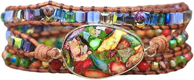 Women’s Boho Jasper Crystal Bead Wrap Bracelet