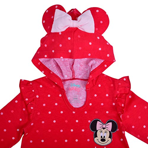 Girl's Minnie Mouse Footed Coverall Bodysuit Creeper with Hood, Red, Size 3M