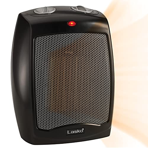 Ceramic Tabletop Space Heater for Home with Adjustable Thermostat and 2 Speeds, 9 Inches, Black, 1500W, CD09250