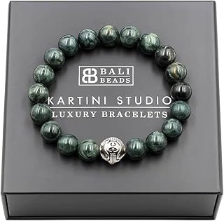 Dark Green Jade and Silver Beads Bracelet for Men