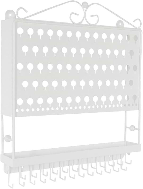 White Wall-Mounted Jewelry Organizer with Tray