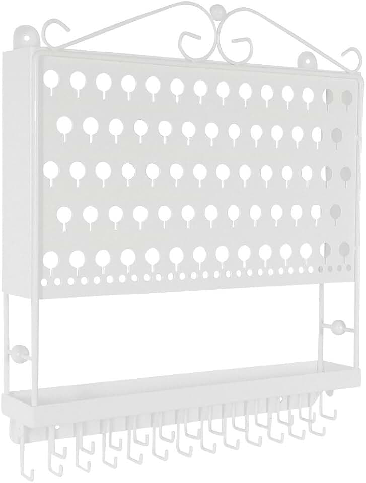 White Wall-Mounted Jewelry Organizer with Tray