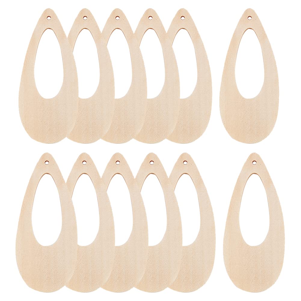 Wooden Tear Charms - 40pcs Hollow Teardrop Pendants