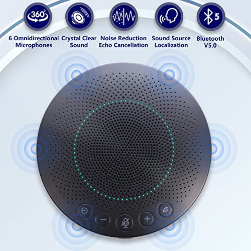 Bluetooth Speakerphone, Conference Speaker with 6 Omnidirectional Microphones Plus Intelligent DSP Noise Reduction/ Cancellation for 8-10 People Business Conference, Home Office