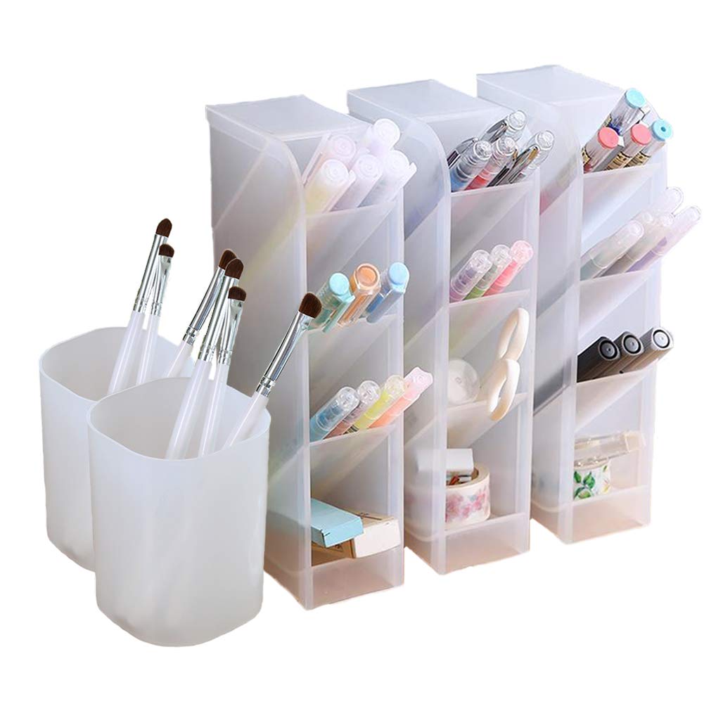 Set of 5 White Desk Organizers with Compartments