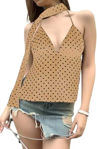 Women's Polka Dot Tie-Front Backless Cami Top
