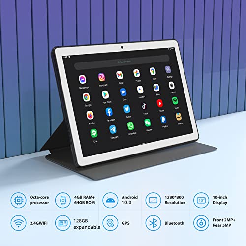 10 Inch Tablet 8 Core - Android 10.0 Ultra-Fast,4GB RAM 64GB ROM,72 Hours Long Standby,WiFi Support/Bluetooth/Keyboard/Mouse/Tablet Cover and More Include - Golden