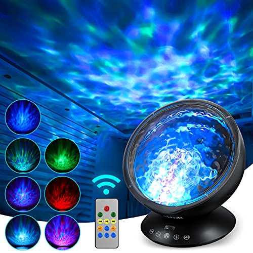 Ocean Wave Projector, Lullaby Night 7 Relax Light Show Projection, Music Player, Auto-Off Timer for Nap-time for Baby Nursery, Adults and Kids Bedroom, Living Room, Black