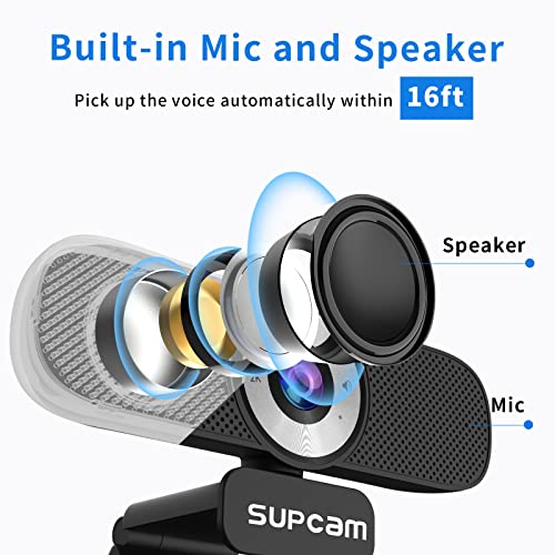 Webcam with Microphone, HD 2K Web Camera for Laptop Computer PC,USB Camera with Speaker for Desktop,Streaming Web Cam with External Privacy Cover for Video Calling,Conferencing, Gaming