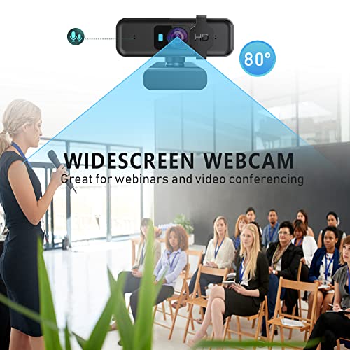 USB 1080P HD Pro Webcam - with Auto Focus, Privacy Screen, and Dual Microphone, 360 Rotating Streaming Webcam for Computer, Skype, YouTube Video, Conference, Online Courses, Black