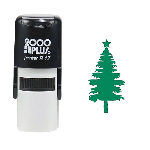 Green ink self-inking tree decoration rubber stamp
