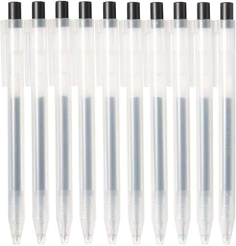 Set of 10 black gel ink ballpoint pens, 0.5 mm