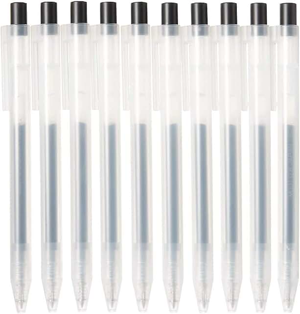 Set of 10 black gel ink ballpoint pens, 0.5 mm