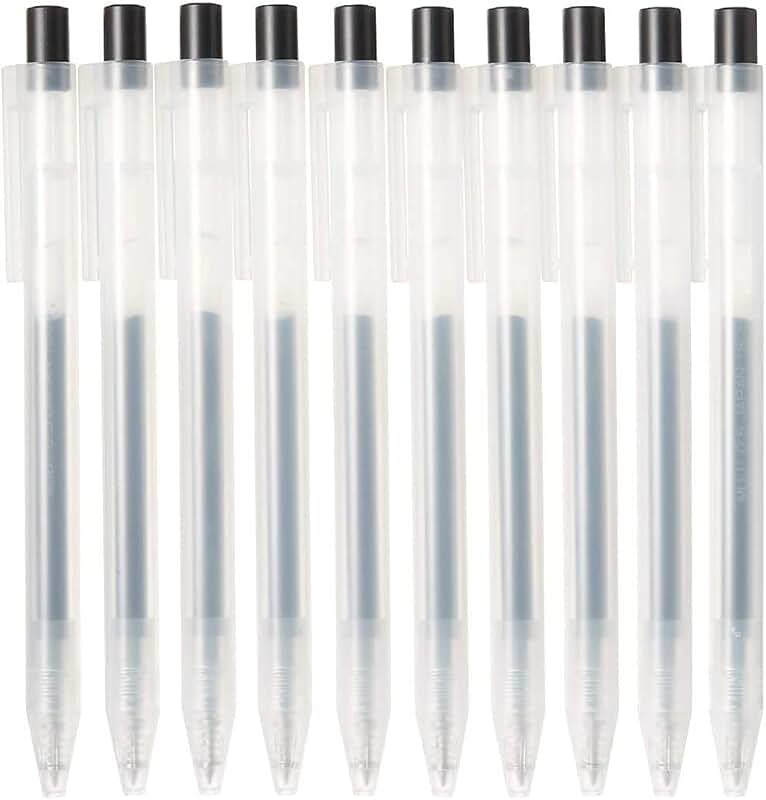 Set of 10 black gel ink ballpoint pens, 0.5 mm