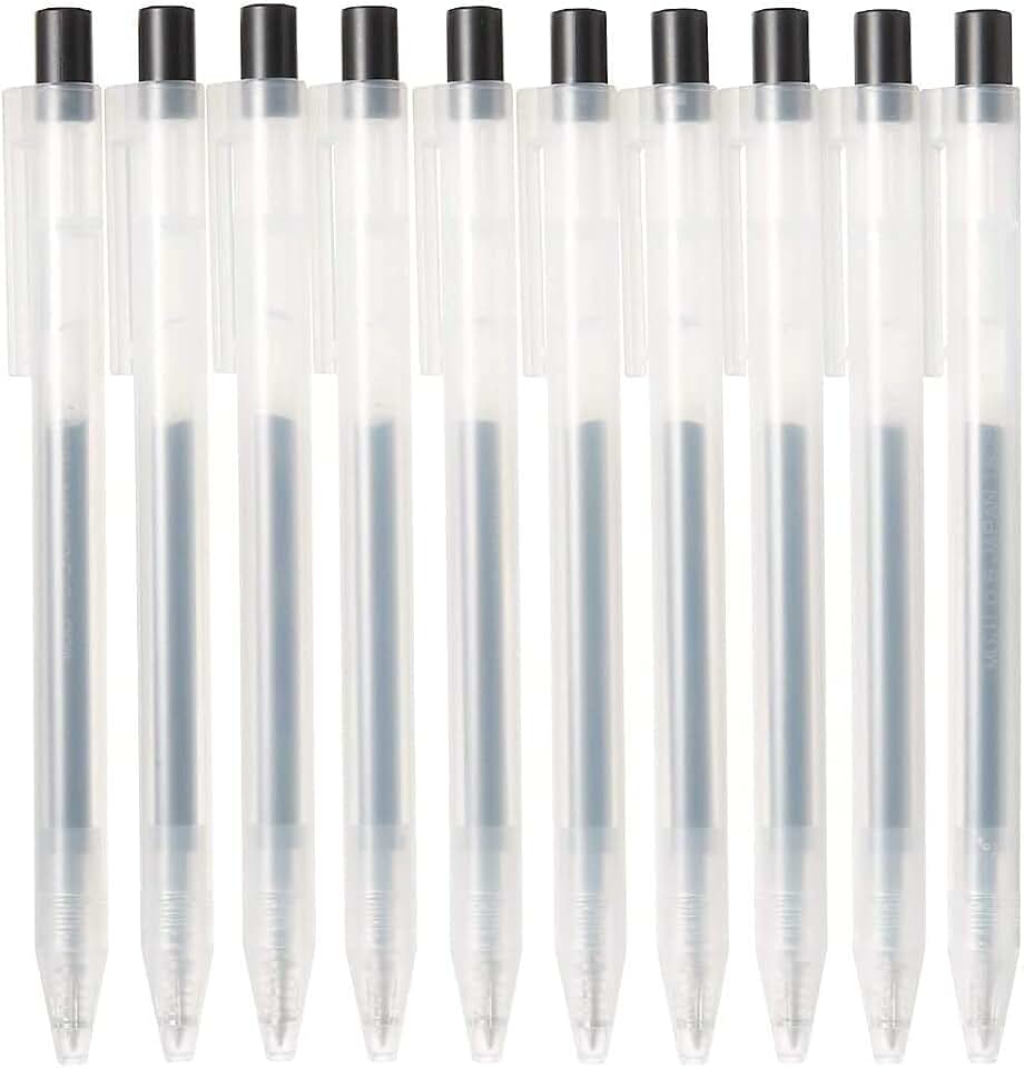 Set of 10 black gel ink ballpoint pens, 0.5 mm