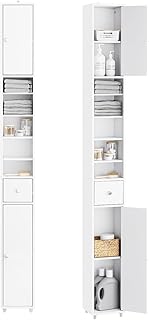 Narrow tall bathroom storage cabinet with adjustable shelves