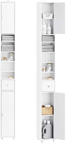 Narrow tall bathroom storage cabinet with adjustable shelves