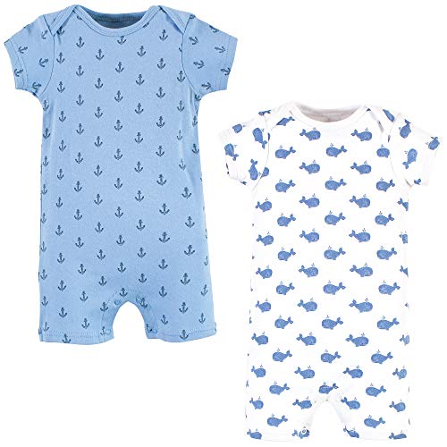 Unisex  Cotton Rompers Blue Whale 2-Pack, 3-6 Months