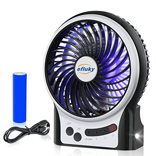 3-Speed Rechargeable Mini Desk Fan with LED Light, 4.9-Inch Black