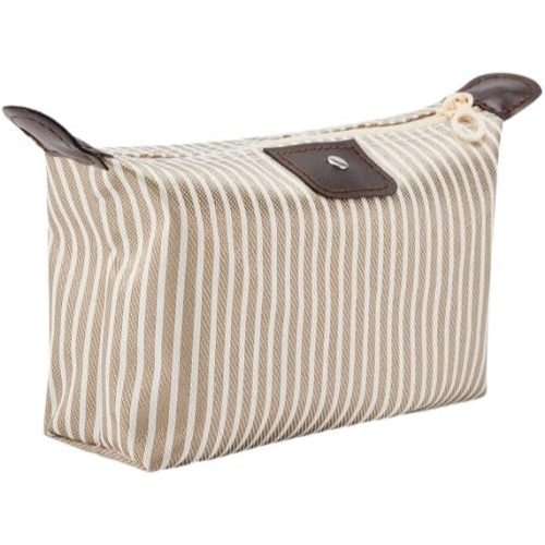 MODAIO-Waterproof Striped Dumpling Makeup Large Foldable Cosmetic Travel Bag (Khaki)
