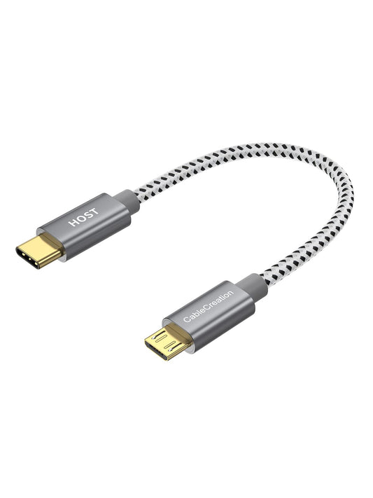 Micro USB to USB C cable, 0.65 ft, braided, space gray