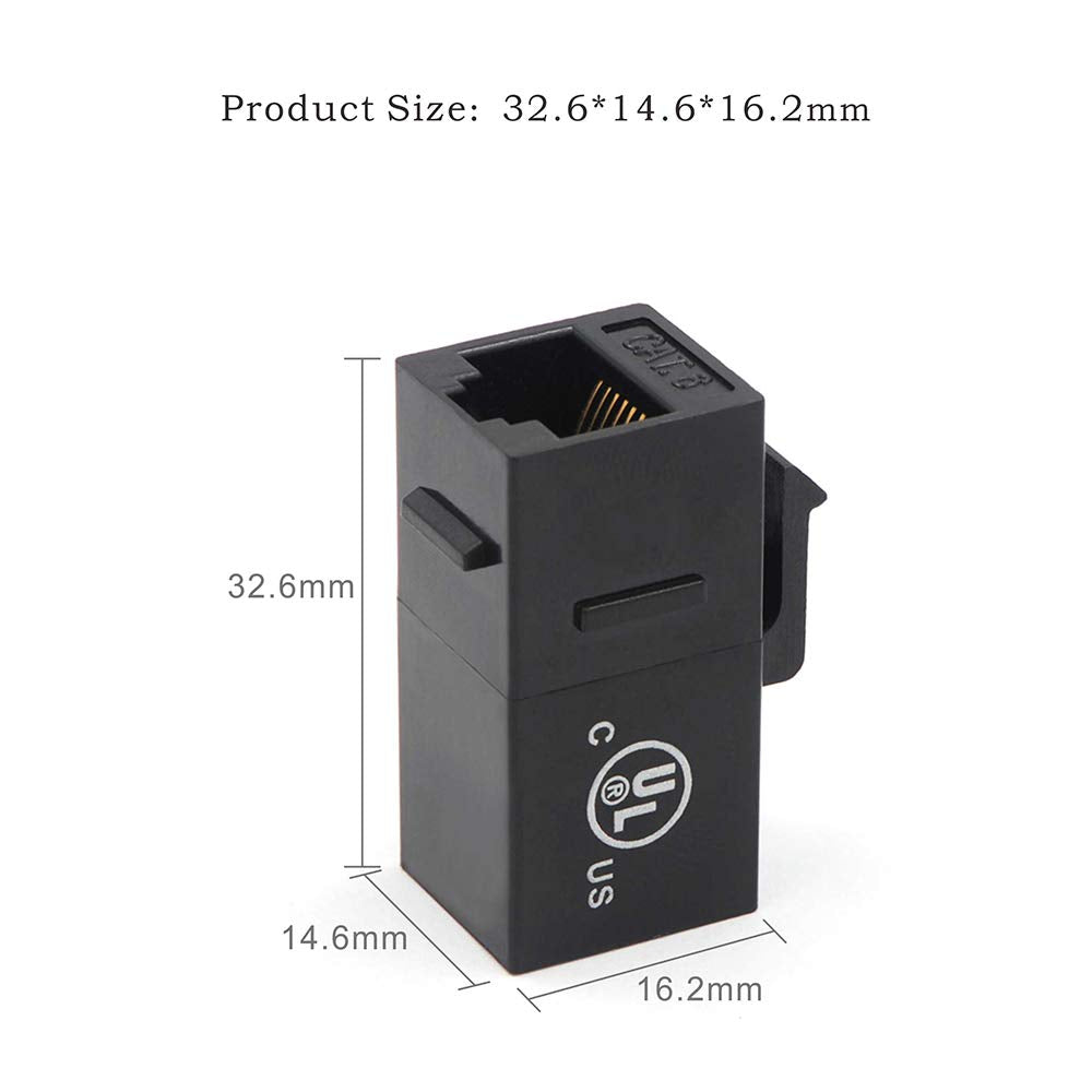 UL Listed CAT6 RJ45 Keystone Jack Inline Coupler-Black 25-Pack
