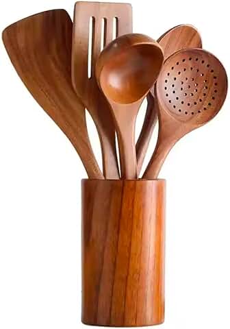 5-Piece Wooden Kitchen Utensil Set with Holder