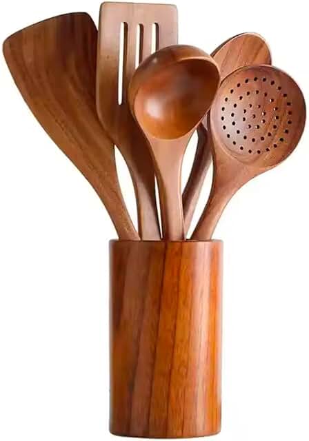 5-Piece Wooden Kitchen Utensil Set with Holder